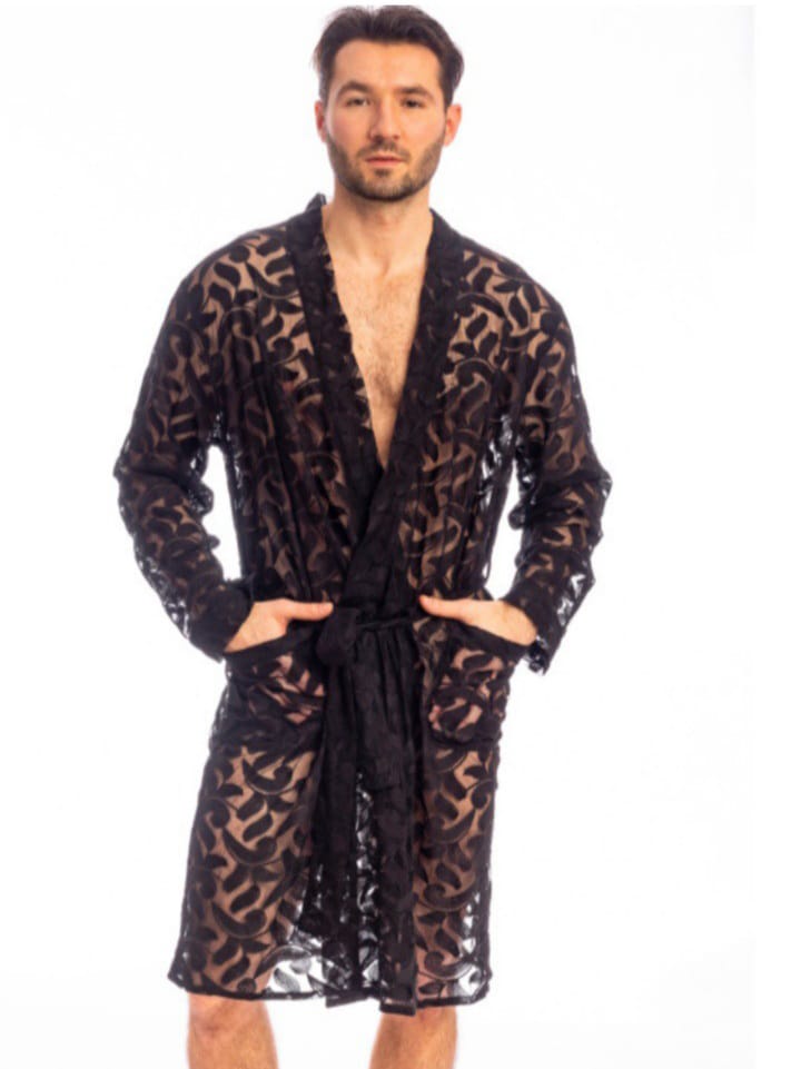 DREAM-CITY Men's Feline Kimono Bathrobe Dressing